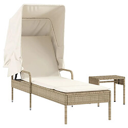 vidaXL Chaise longue avec auvent et table beige résine tressée