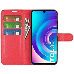 Etui en PU texture litchi avec support, rouge pour votre TCL 30 5G