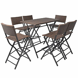 Maison Chic Mobilier à dîner pliable 7 pcs- Ensemble table et chaises d'extérieur - Salon/Mobilier de jardin classique Acier Résine tressée Marron -MN99519