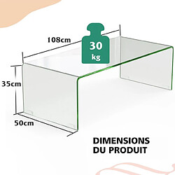 Helloshop26 Table basse rectangulaire en verre trempé 108 x 50 x 35 cm table de salon en forme de u avec bords arrondis lisses charge 30 kg 20_0005982