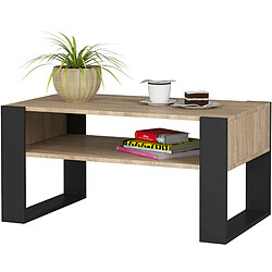 AKORD Table basse corps Chêne Sonoma, façade Noir 92x45x53 cm