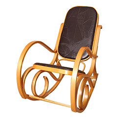 Mendler Rocking-chair, fauteuil à bascule M41 ~ imitation bois de chêne, assise en cuir Patchwork, marron