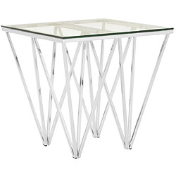 Avis Vivenla Table d'appoint design en acier inoxydable poli argenté et plateau en verre trempé transparent L. 55 x P. 55 x H. 52 cm collection VERONA