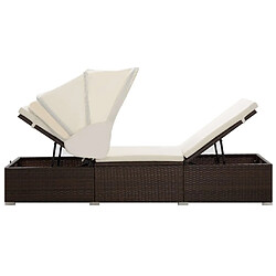 Maison Chic Chaise longue avec auvent et coussin | Bain de soleil Relax | Transat Résine tressée Marron -GKD93903 pas cher