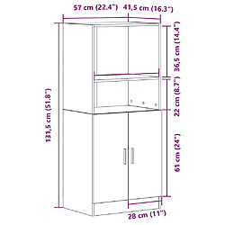 vidaXL Armoire de cuisine gris béton 57x41,5x131,5 cm bois ingénierie pas cher