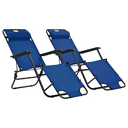 Helloshop26 Chaises longues pliables 2 pièces avec repose-pied acier bleu 02_0011941