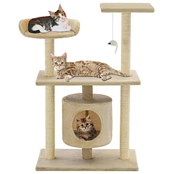 Helloshop26 Arbre à chat griffoir grattoir niche jouet animaux peluché en sisal 95 cm beige 3702237