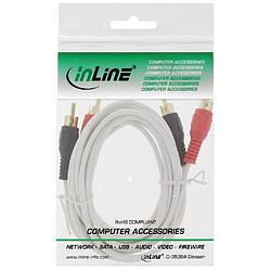 Câble audio InLine® 2x RCA mâle à mâle blanc / or 2m