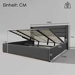 Acheter KOMHTOM Lit Rembourré Rangement Double Hydraulique 180X200cm - Sommier En Bois - Lit En Métal et Lin - Gris