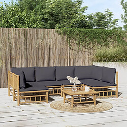 vidaXL Salon de jardin 7 pcs avec coussins gris foncé bambou