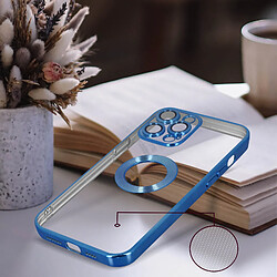 Avizar Coque iPhone 13 Pro Souple Bloc Caméra Couvert Transparent Contour Bleu Chromé pas cher