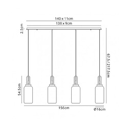 Luminaire Center Suspension 4 ampoules Nickel poli,fumé