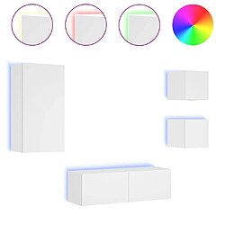 Maison Chic Lot de 4 Meuble TV muraux, Banc TV avec lumières LED pour salon, Meuble de rangement blanc -GKD10913