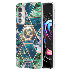 Coque en TPU antichoc, galvanisé, 2,0 mm, motif marbre IMD avec béquille bleu vert pour votre Motorola Edge 20 Pro