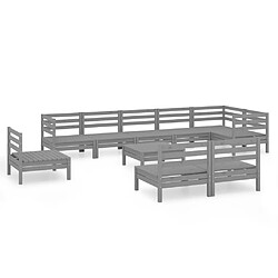 Maison Chic Salon de jardin 10 pcs - Table et chaises d'extérieur - Mobilier/Meubles de jardin Moderne Bois de pin massif Gris -MN11353