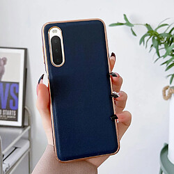 Coque en TPU + cuir véritable électroplaqué, antichoc, anti-rayures pour votre Sony Xperia 10 IV 5G - bleu