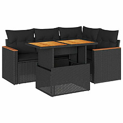 vidaXL Salon de jardin 5 pcs avec coussins noir résine tressée acacia