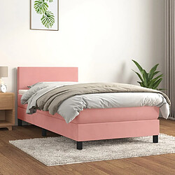 Maison Chic Lit adulte- Lit + matelas,Sommier à lattes de lit avec matelas Rose 100x200 cm Velours -GKD63583