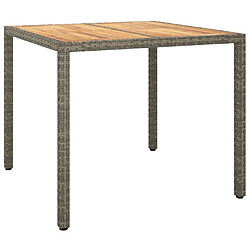 vidaXL Table de jardin 90x90x75cm Résine tressée et bois d'acacia Gris