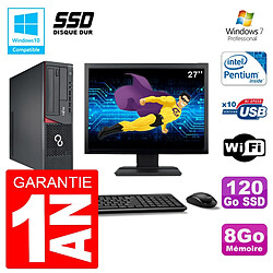 PC Fujitsu Esprimo E720 E85+ SFF Ecran 27'' G3220 RAM 8Go 120 Go SSD Wifi W7 - Occasion