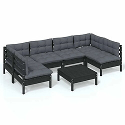 Maison Chic Salon de jardin 7 pcs + coussins - Mobilier/Meubles de jardin - Table et chaises d'extérieur Noir Bois de pin massif -MN99623