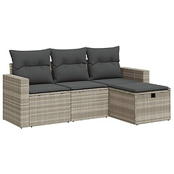 vidaXL Salon de jardin 4 pcs avec coussins gris clair résine tressée