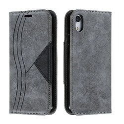 Wewoo Housse Coque Pour iPhone XR Splicing Color Magnetic Hem Étui à rabat horizontal en cuir avec support et fentes cartes Gris