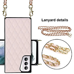 Coque en TPU + PU Hybrid Stitching Rhombus Antichoc avec lanière rose pour votre Samsung Galaxy S21+ 5G