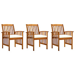 vidaXL Chaises à manger de jardin lot de 3 et coussins Bois d'acacia