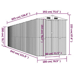 Helloshop26 Abri de jardin cabane cabanon maison de stockage remise extérieur hangar outils robuste 192 x 855 x 223 cm acier galvanisé vert 02_0022369 pas cher