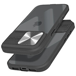 Avizar Coque pour iPhone 16 Bi-matière Cache Caméra Coulissant Compatible QI Noir