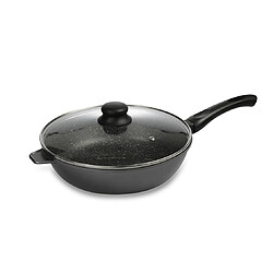 Venteo - KitchenPro - Sauteuse façon pierre + son couvercle en verre - 24cm