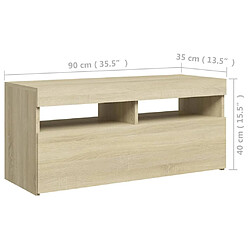 vidaXL Meuble TV avec lumières LED chêne sonoma 90x35x40 cm pas cher