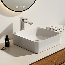 EMKE Lavabo rectangulaire en céramique, Vasque à Poser en céramique, blanc brillant - 40,5 x 40,5 x 12 cm