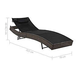 vidaXL Chaise longue avec oreiller Résine tressée Marron pas cher