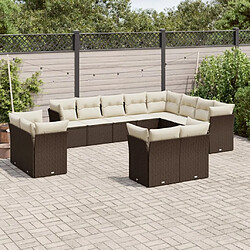 Maison Chic Salon de jardin avec coussins 12 pcs, Ensemble Tables et chaises de jardin, marron résine tressée -GKD239872