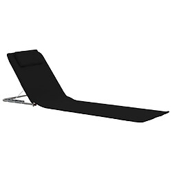 Helloshop26 Tapis de plage chaise longue pliables 2 pièces acier et tissu noir 02_0012185