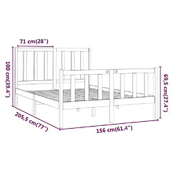 vidaXL Cadre de lit sans matelas marron miel 150x200cm bois pin massif pas cher