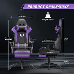 Chaise Gaming - Chaise de jeu ergonomique - Chaise pivotante Rattantree avec repose-pieds - Chaise d'ordinateur avec support lombaire et appui-tête - Chaise de bureau inclinable à 150 degrés - Violet pas cher