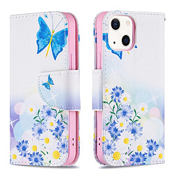 Etui en PU + TPU fermoir magnétique avec support papillon et fleur pour votre Apple iPhone 13 6.1 pouces