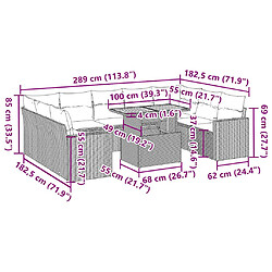 vidaXL Salon de jardin avec coussins 10 pcs gris résine tressée pas cher