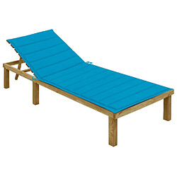 vidaXL Chaise longue avec coussin bleu Bois de pin imprégné