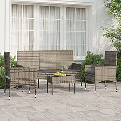 Maison Chic Salon de jardin 4 pcs + coussins - Mobilier/Meubles de jardin - Table et chaises d'extérieur Gris Résine tressée -MN38832