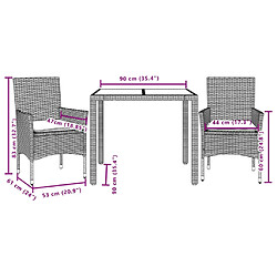 vidaXL Ensemble à manger de jardin et coussins 3 pcs gris rotin acacia pas cher