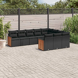 vidaXL Salon de jardin 10 pcs avec coussins noir résine tressée