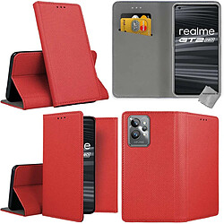 Htdmobiles Housse etui portefeuille avec coque intérieure en silicone pour Realme GT 2 Pro 5G + verre trempe - ROUGE MAGNET