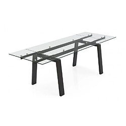 Inside 75 Table extensible 10 couverts ZEFFIRO 240 cm pieds métal noir plateau verre transparent