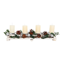 Avis Mendler Arrangement de l'Avent HWC-M12 avec porte-bougies, couronne de l'Avent décoration de Noël bois argenté blanc 18x49x13cm ~ avec bougies