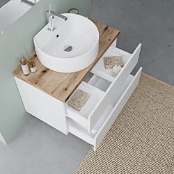 Kiamami Valentina ARMOIRE DE TOILETTE SUSPENDUE 80CM BLANC BRILLANT, LAVABO, MIROIR 80X60 | ELBA