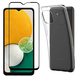 Pack coque transparente en TPU et Protection écran vitre en verre trempé FULL cover noir pour Samsung Galaxy A03 4G - pochette XEPTIO